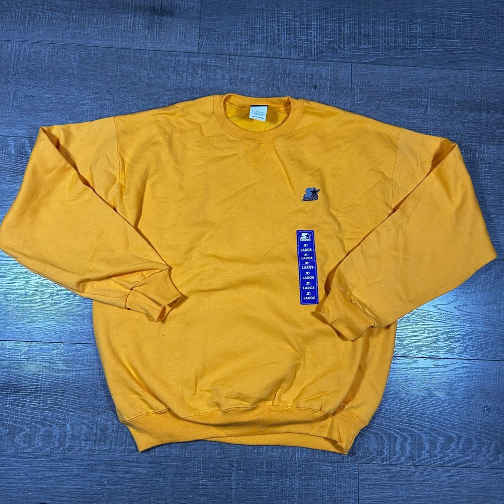 Vintage‎ Starter Sweatshirt Pullover Yellow Crewneck Logo Patch Large Athletic